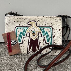 NWT Justin Boots Cream and Brown Crossbody/Shoulder Bag with Southwestern Flair
